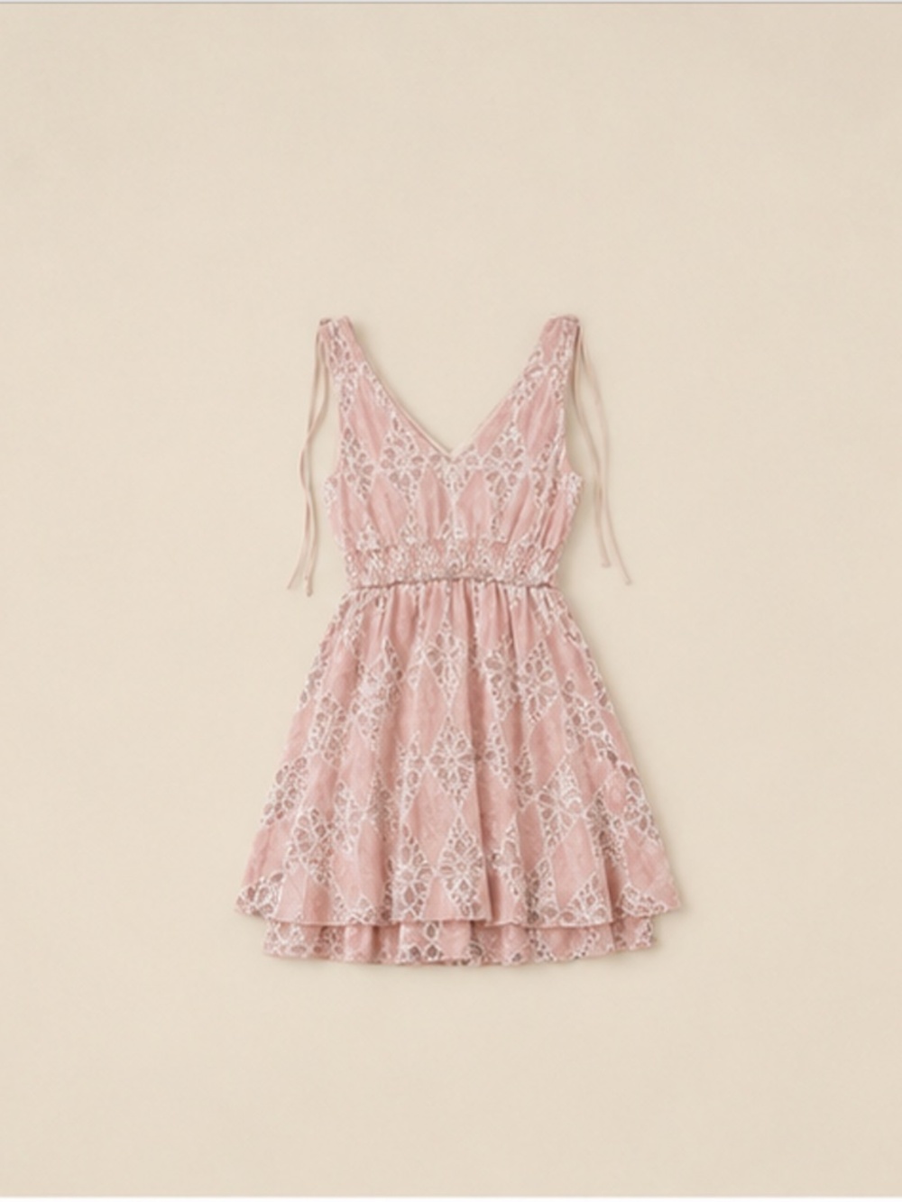 Romantic Pink Lace Babydoll Dress •  Soft Coquette Empire Waist Mini Dress